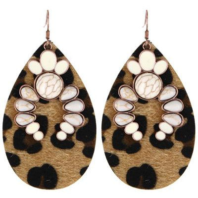 Leopard Print Stone Earrings  - Natural - BFF Here