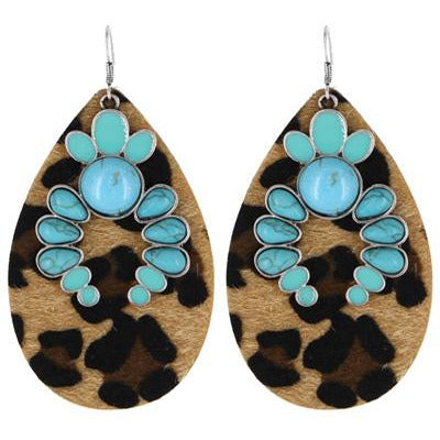 Leopard Print Stone Earrings  - Turquoise - BFF Here