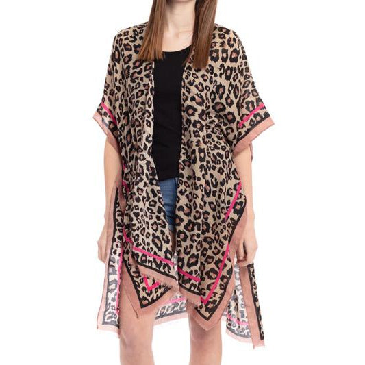 Leopard Trim Kimono - BFF Here