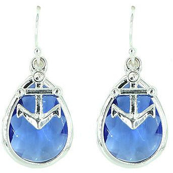 Blue Glass Anchor Earrings - BFF Here