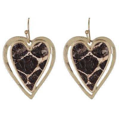 Worn Animal Print Heart Earring -- Snake Print - BFF Here