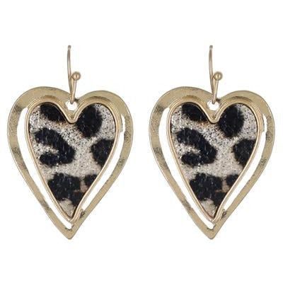 Worn Animal Print Heart Earring -- Leopard Print - BFF Here