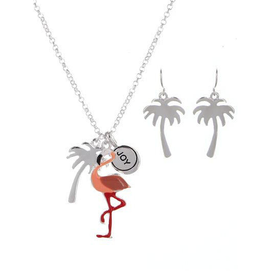 Flamingo and Palm Tree Necklace Set - BFF Here