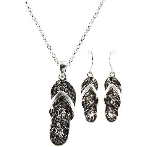 Sea Life Flip Flop Necklace and Earring Set - BFF Here