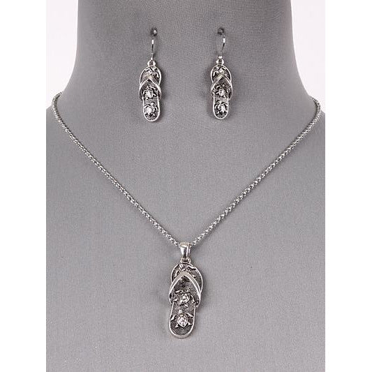 Sea Life Flip Flop Necklace and Earring Set - BFF Here