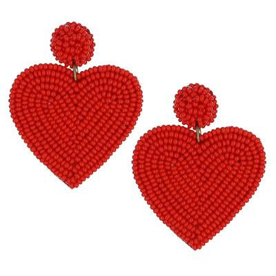 Red Seed Bead Heart Earring - BFF Here