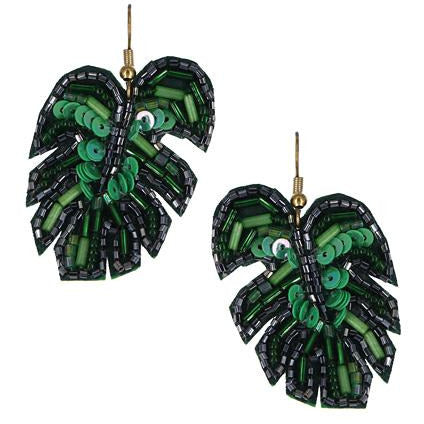 Seed Beads Leaf Earrings -- Choice of Color - BFF Here