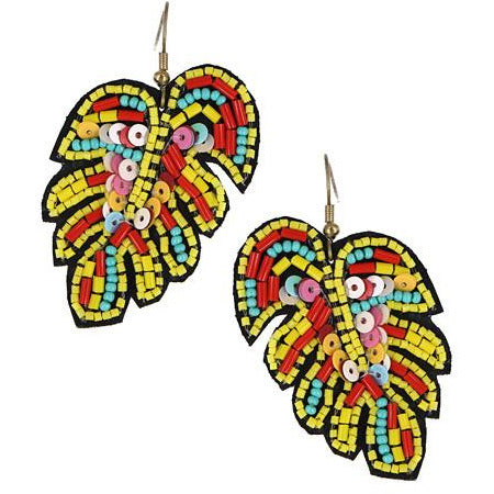 Seed Beads Leaf Earrings -- Choice of Color - BFF Here