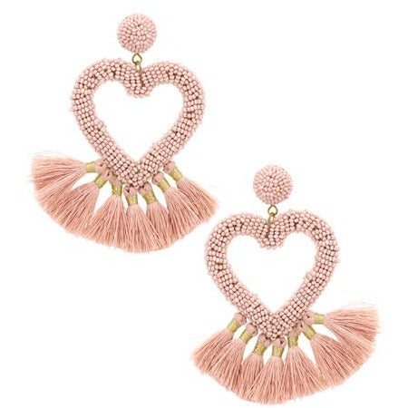 Seed Bead Tassel Heart Earring -- Choice of Color - BFF Here