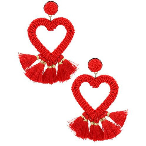 Seed Bead Tassel Heart Earring -- Choice of Color - BFF Here