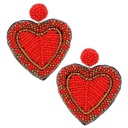 Seed Bead Heart Earring -- Choice of Color - BFF Here