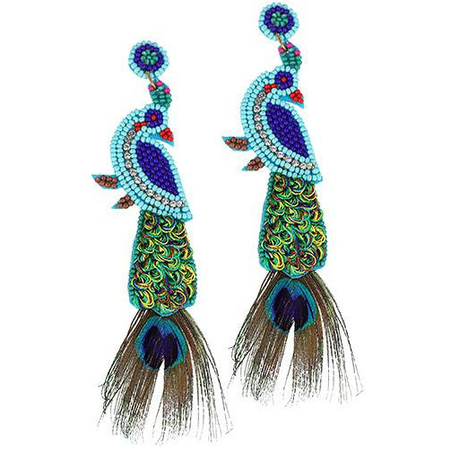 Peacock Seed Bead Earrings - BFF Here