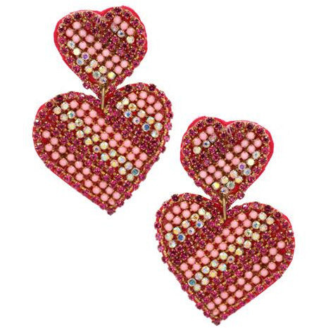 Seed Bead Two Heart Earring -- Choice of Color - BFF Here