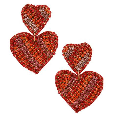 Seed Bead Two Heart Earring -- Choice of Color - BFF Here