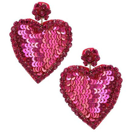 Rhinestone & Sequin Heart Earring -- Choice of Color - BFF Here