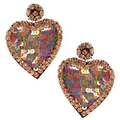 Rhinestone & Sequin Heart Earring -- Choice of Color - BFF Here