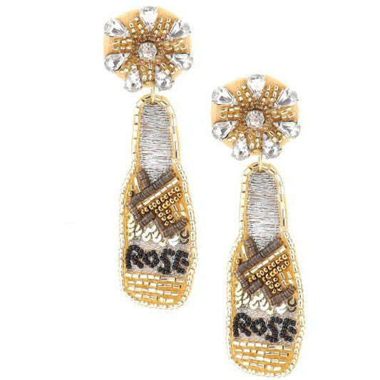 Gold Rose Champagne Bottle  Earrings - BFF Here