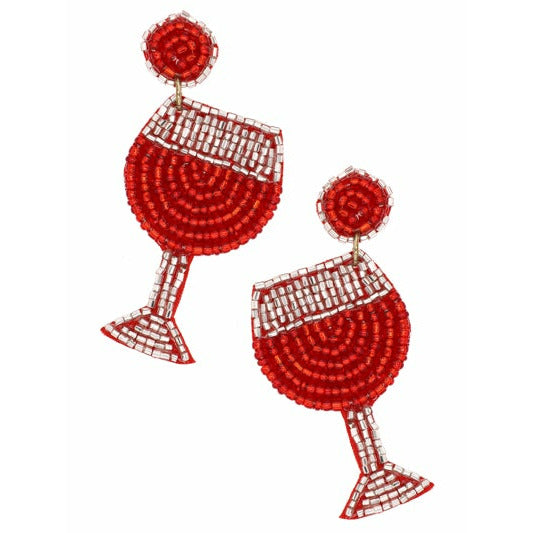 Red Wine Glass Seed Bead Earrings - BFF Here