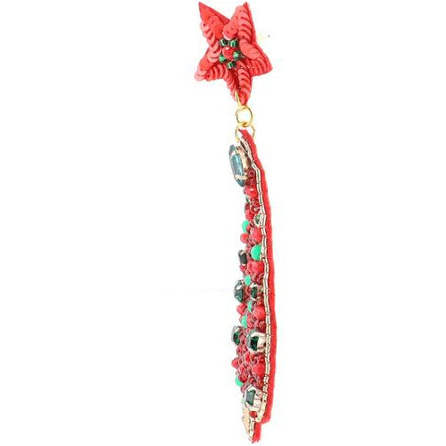 Red Christmas Tree Seed Bead Earrings - BFF Here