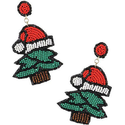 Santa Tree Seed Bead Earrings - BFF Here