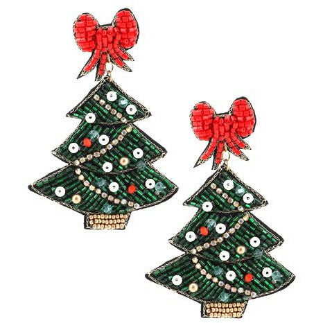 Christmas Tree Seed Bead Earrings - BFF Here