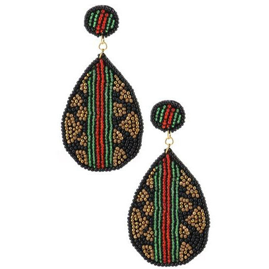 Leopard Teardrop Seed Bead Earrings -- Choice of Color - BFF Here