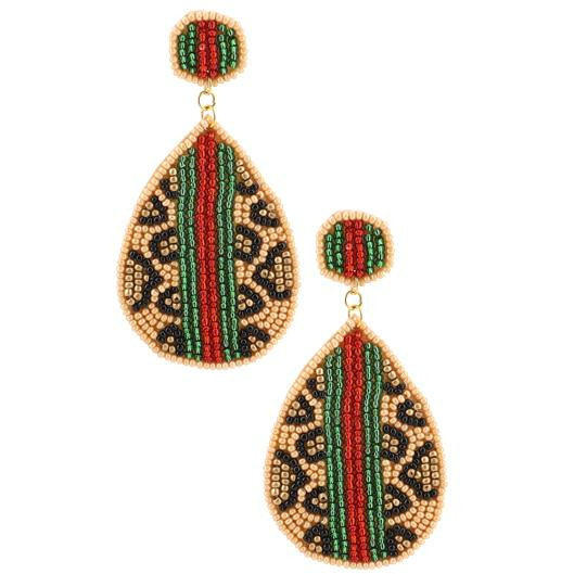 Leopard Teardrop Seed Bead Earrings -- Choice of Color - BFF Here