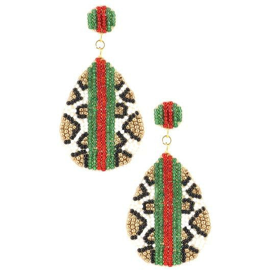 Leopard Teardrop Seed Bead Earrings -- Choice of Color - BFF Here