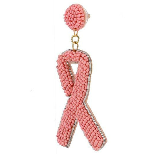 Pink Ribbon Seed Bead Earrings - BFF Here
