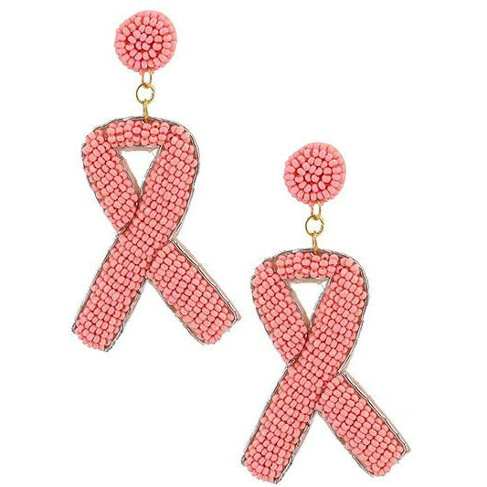 Pink Ribbon Seed Bead Earrings - BFF Here