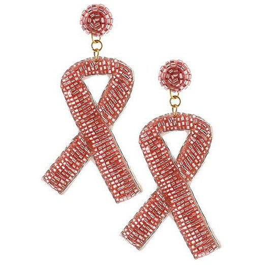 Pink Ribbon Bead Earrings - BFF Here