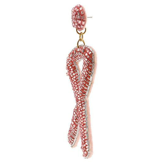 Pink Ribbon Bead Earrings - BFF Here
