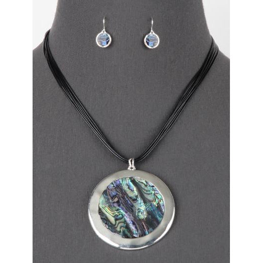 Abalone Pendant Cord Necklace Set - BFF Here