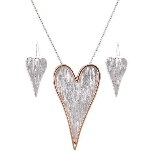 Brushed Textured Heart Necklace Set - BFF Here