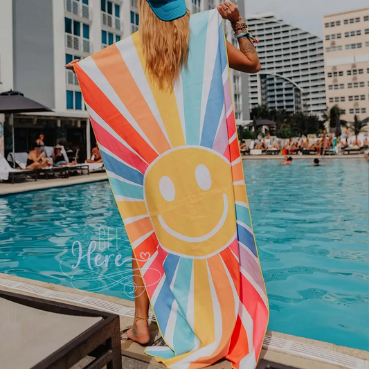 Quick Dry Beach Towel -- Happy Face Sunshine - BFF Here