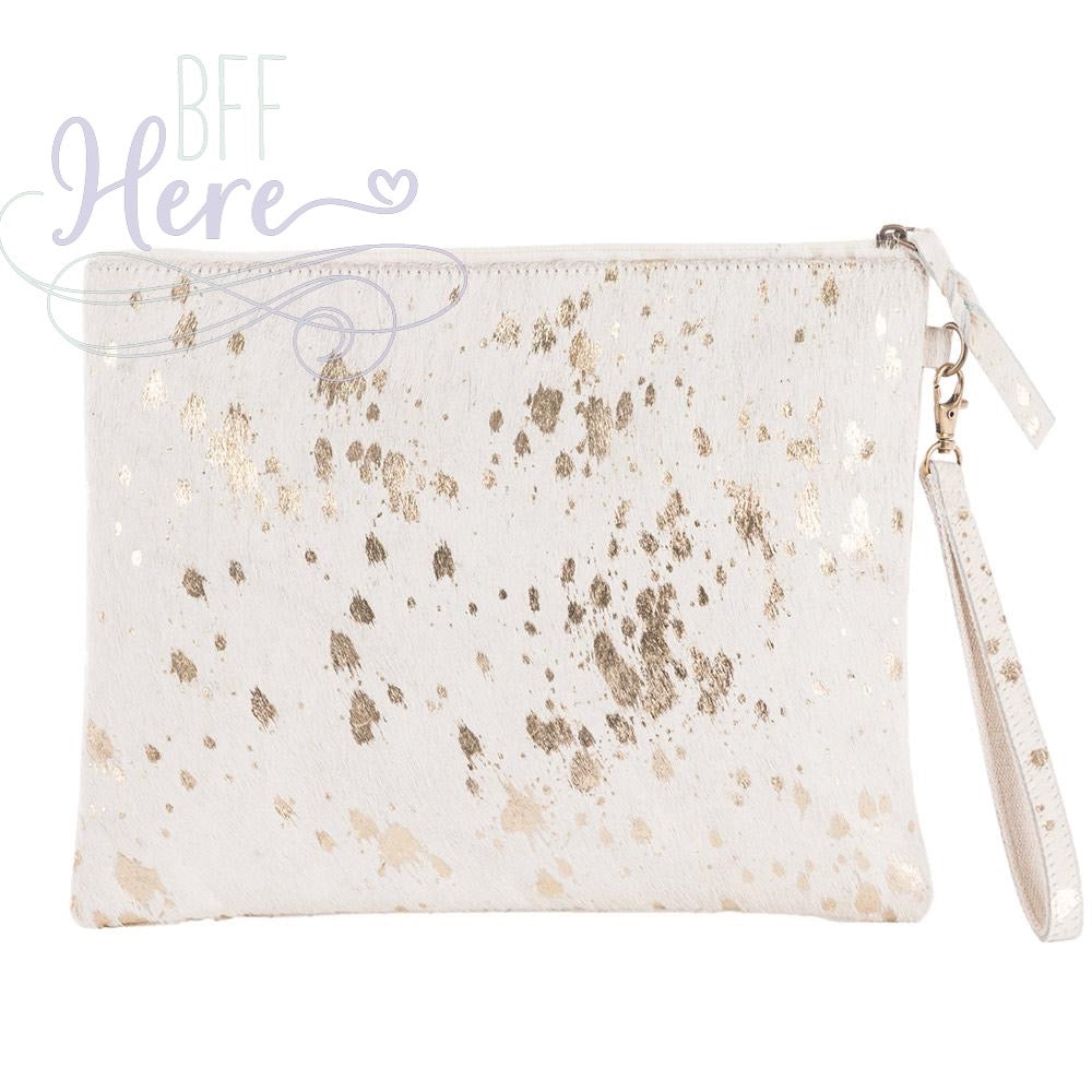 Landon Cream/Gold Metallic Leather Clutch - BFF Here
