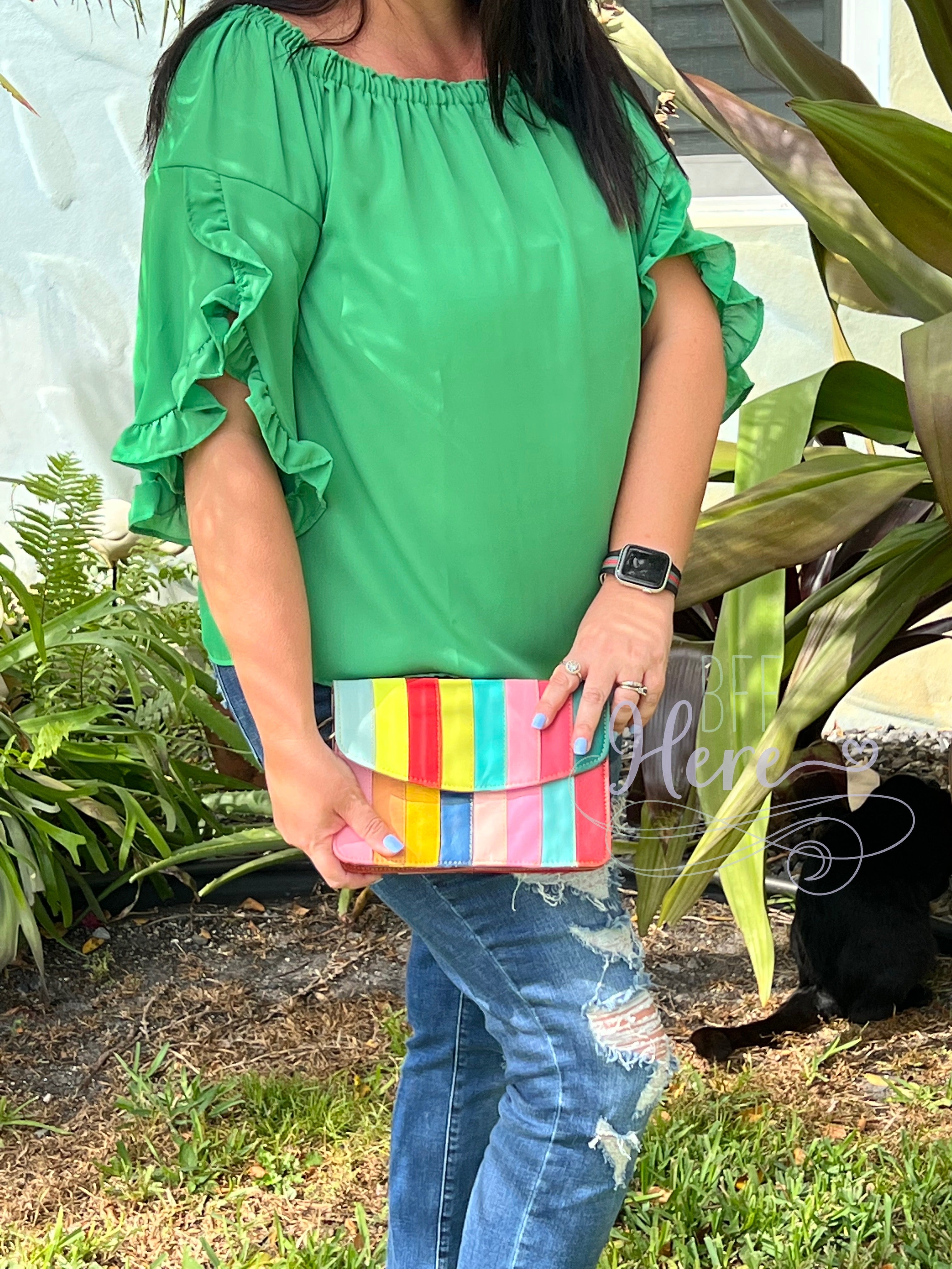 Flora Rainbow Striped Leather Crossbody Bag Purse - BFF Here