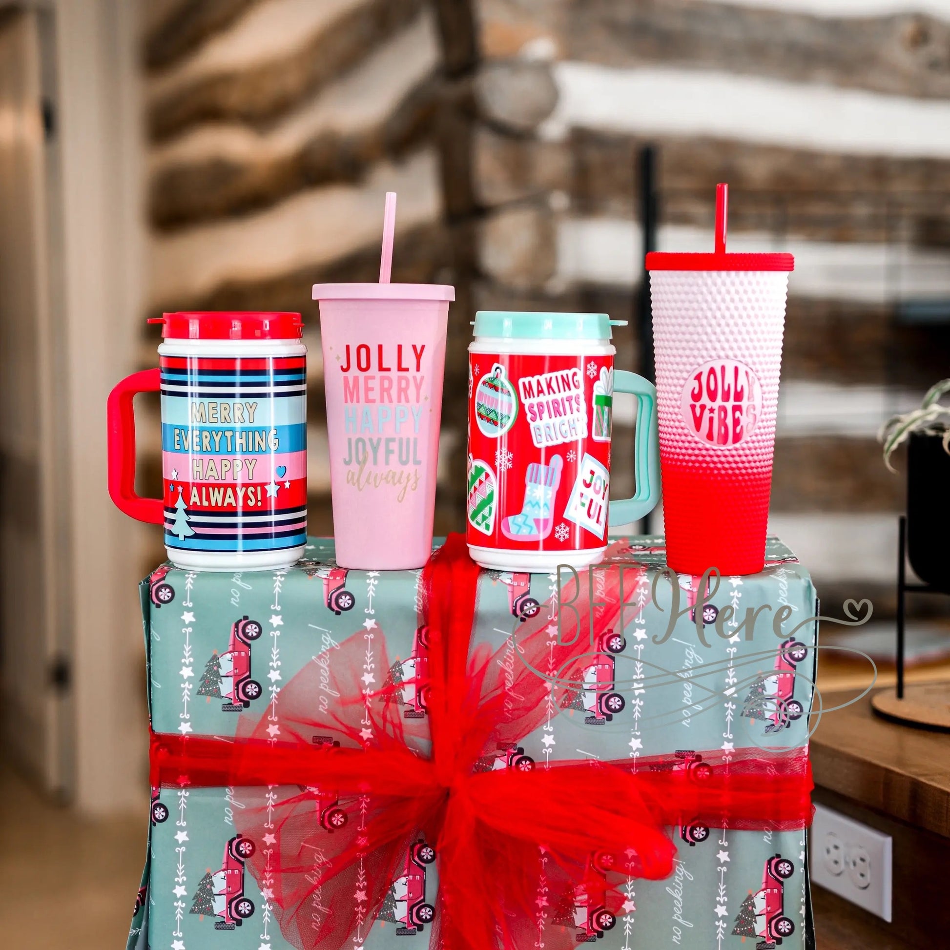 PREORDER— Matte Tumbler 22 oz (Pink) - Jolly Merry Happy - BFF Here