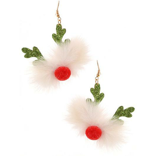 Fluffy Rudolph Earrings — Green Antlers - BFF Here