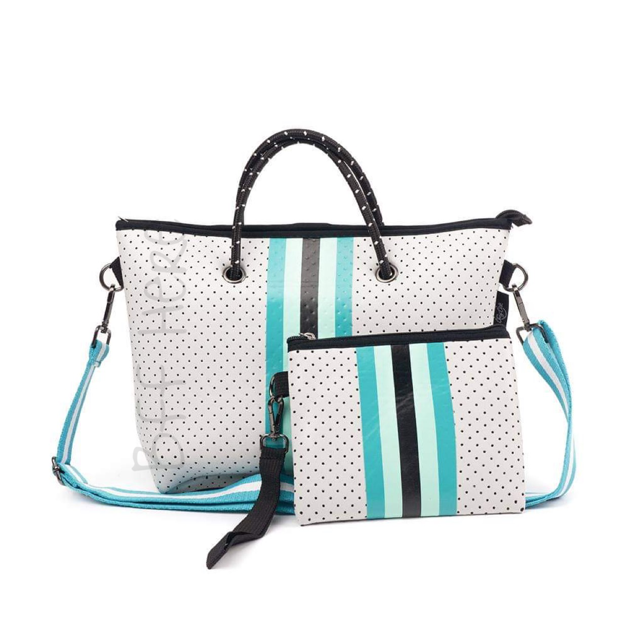 Neoprene Shoulder Tote -- Teal Stripe - BFF Here