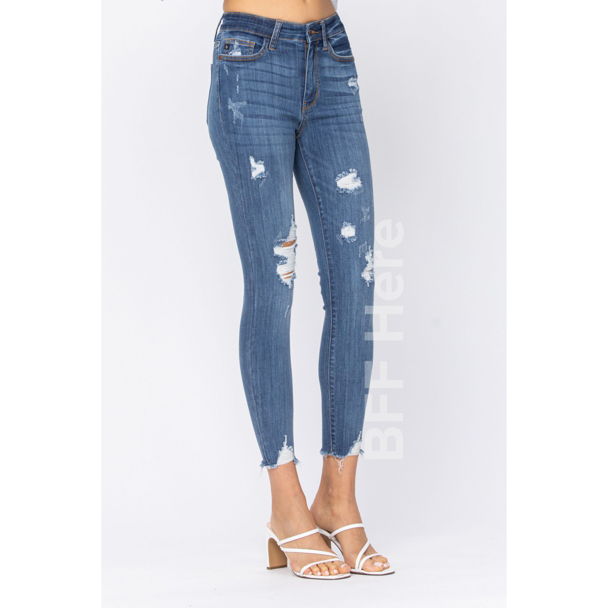 Hi Rise Cropped Destroyed Skinny Jeans by Judy Blue - BFF Here