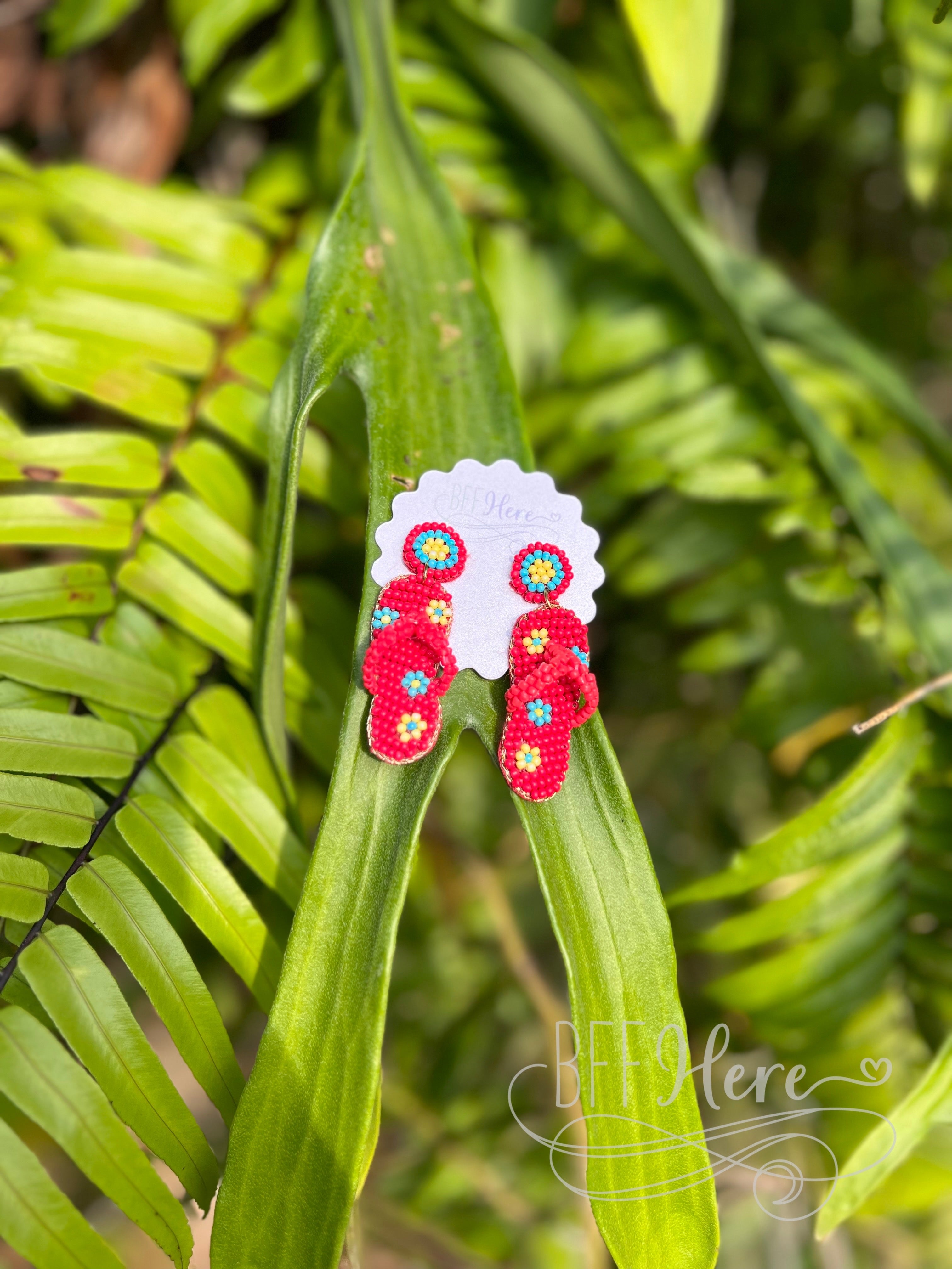 Flower Flip Flop Seed Bead Earrings - BFF Here
