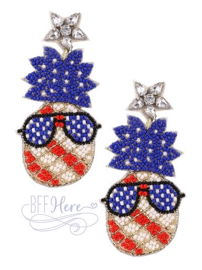 USA Sunglass Pineapple Seed Bead Earrings - BFF Here