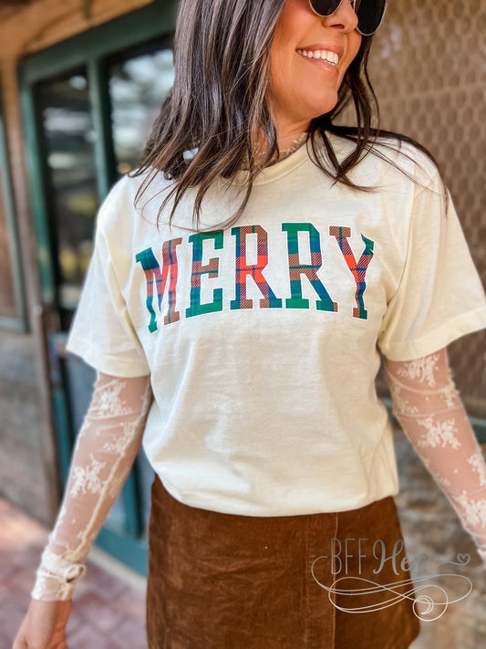 PREORDER—Merry Plaid T-Shirt - BFF Here