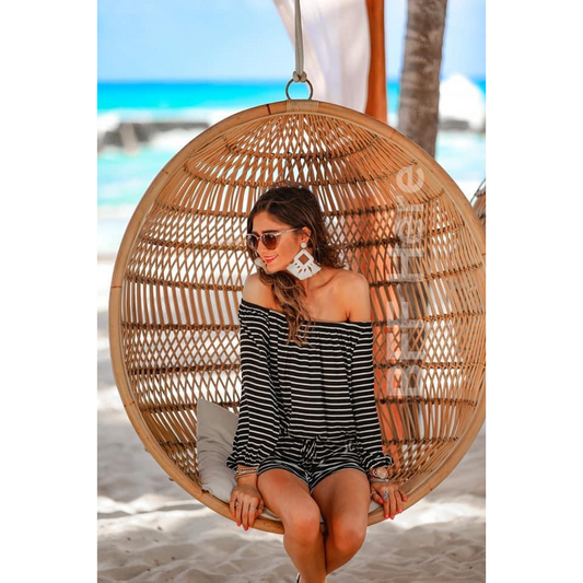 Laguna Beach Striped Off the Shoulder Romper -- Choice of Color - BFF Here