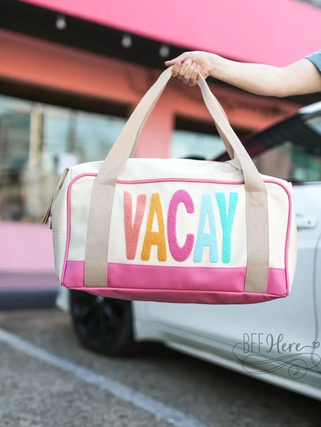 PREORDER—Duffle Bag / Vacay (Cream / Pink) - BFF Here