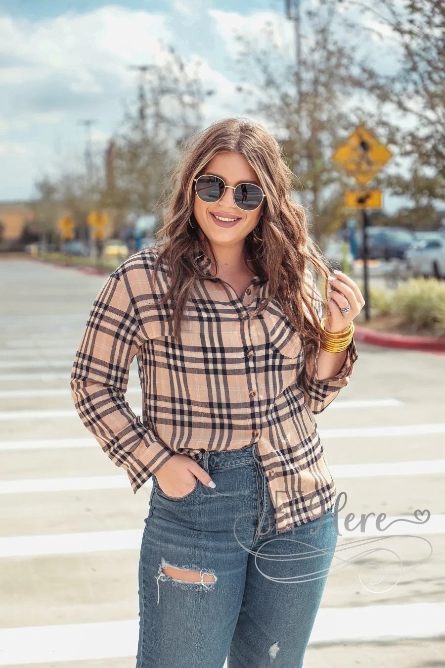 Put It In Neutral Plaid Button Up Top - BFF Here