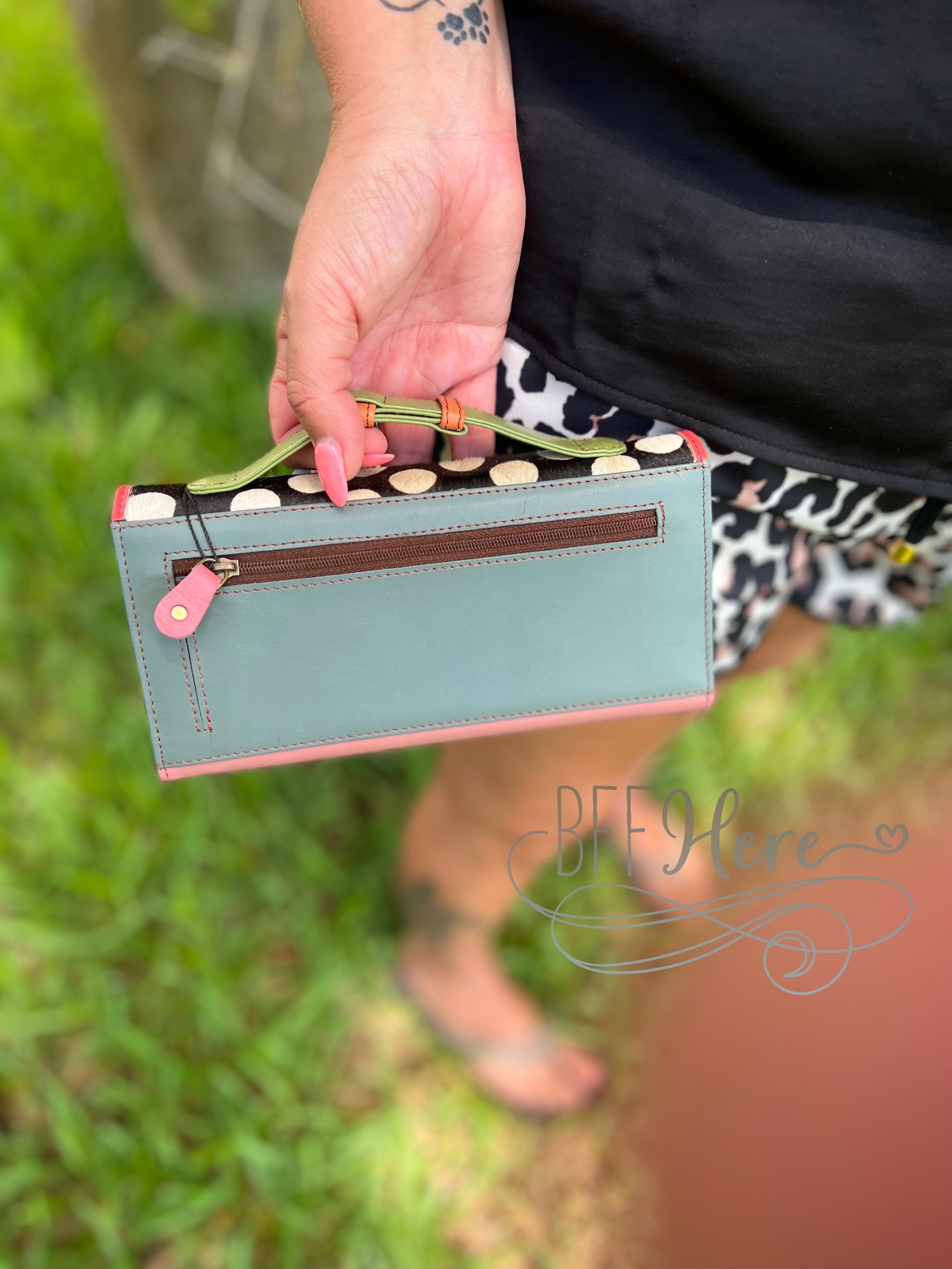 Cassia Leather and Hair on Hide Handle Wallet Clutch - BFF Here