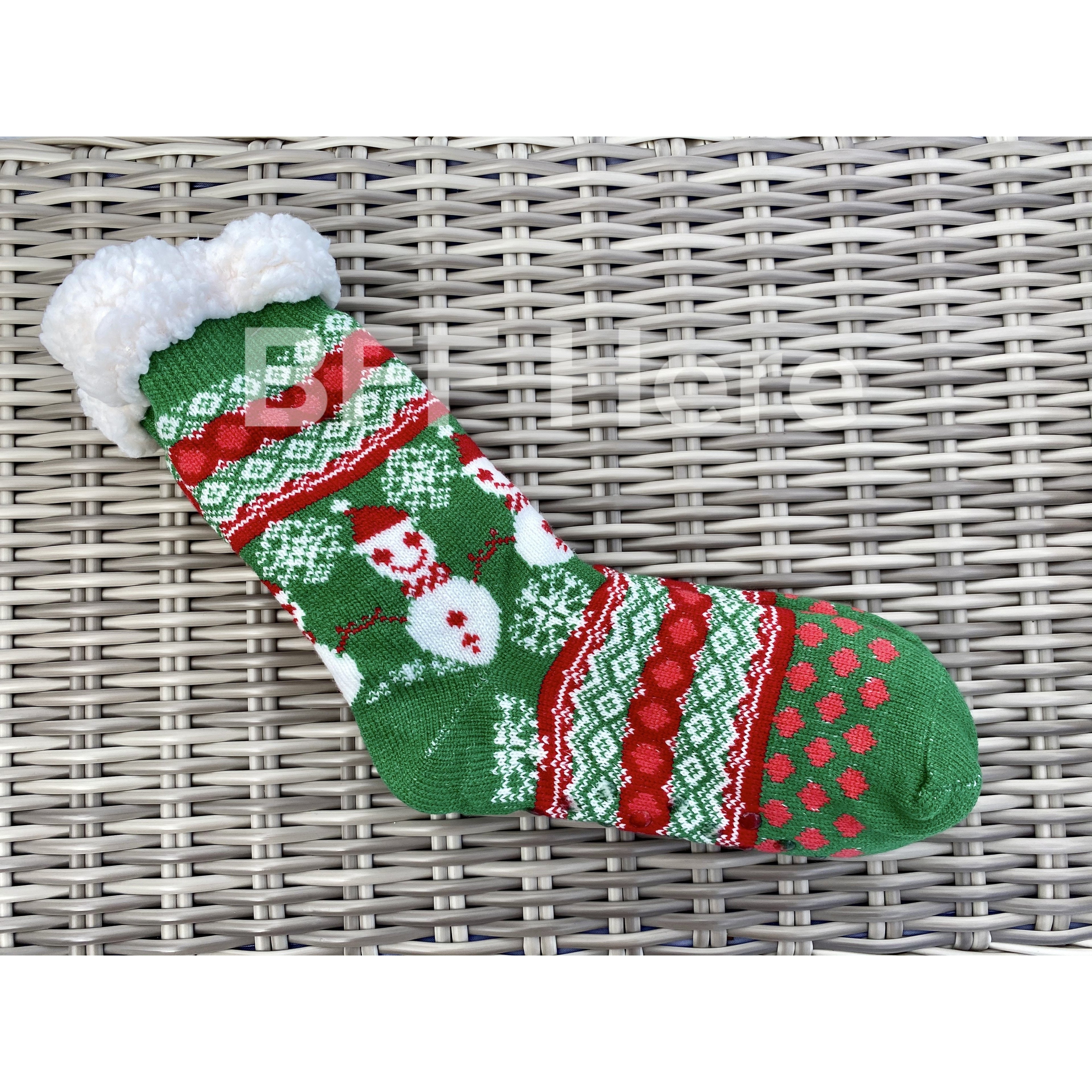 Snowman Print Faux Sherpa Slipper Socks -- Choice of Color - BFF Here