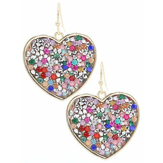 Rhinestone Heart Dangle Earrings - BFF Here